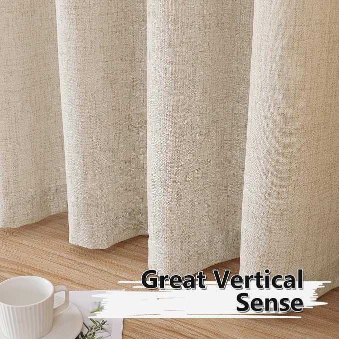 Tollpiz Linen Tier Curtains Rod Pocket Semi Sheer Short Kitchen Curtain Half - Image 4