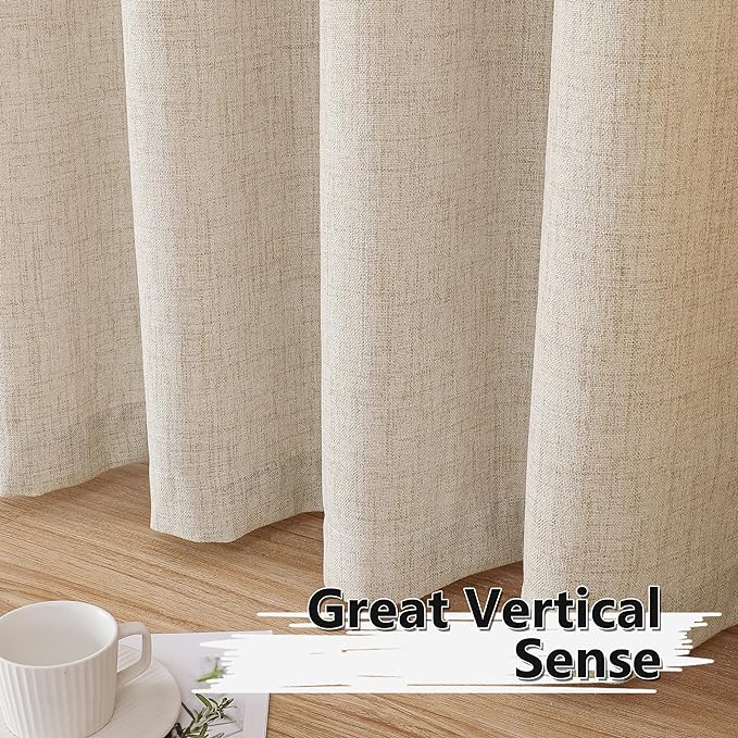 Tollpiz Linen Curtain Bedroom Rod Pocket Semi Sheer Curtains Burlap Light - Image 4