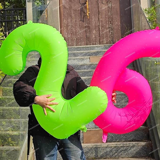 Pink Birthday Number 26 Balloons 40IN Fluorescent Pink 62 Foil Balloon | - Image 5