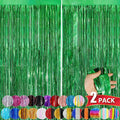 Green Metallic Tinsel Foil Fringe Curtains, 2 Pack 3.3x8.3 Feet Party Streamer by NUWDHP