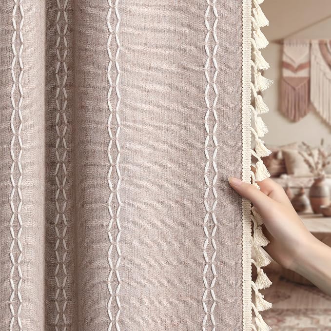 Light Brown 100% Boho Blackout Curtains 84 Inch 2 Panels | Vintage Farmhouse by Unknown
