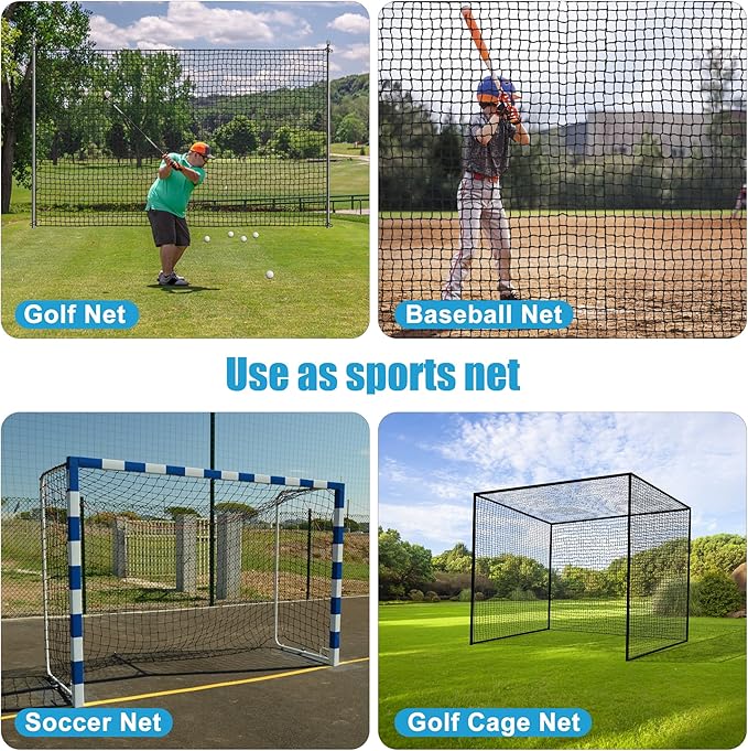 Nylon Golf Hitting Net 10-50FT,Easy Setup Hitting Net with Rope and Elastic Buckle, Sturdy Golf Netting,Weatherproof Sports Net,Backstop Net for Golf, Baseball, Softball,Hockey, Soccer