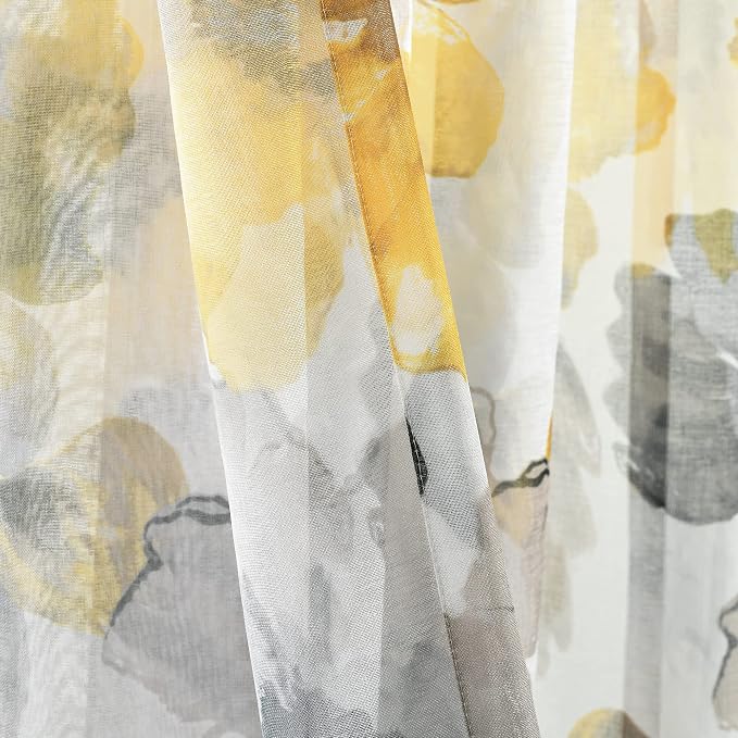 Lush Decor Leah Floral Sheer Window Curtain Panels Pair 52"W x 84"L Yellow & - Image 4
