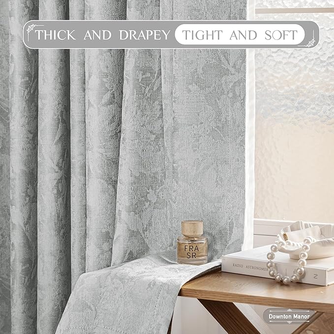 Beauoop Grey Floral Jacquard Blackout Curtains - Image 5