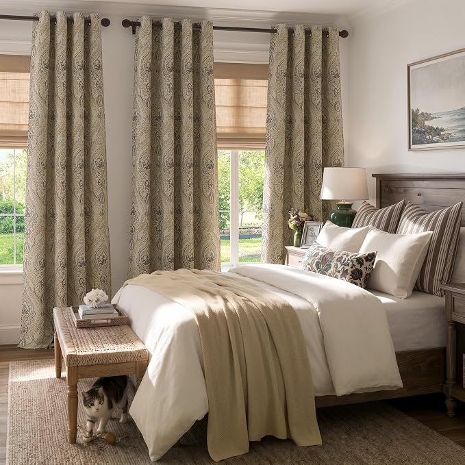 jinchan Taupe Damask Curtains 96 Inch Room Darkening Grommet 2 Panels | - Image 6