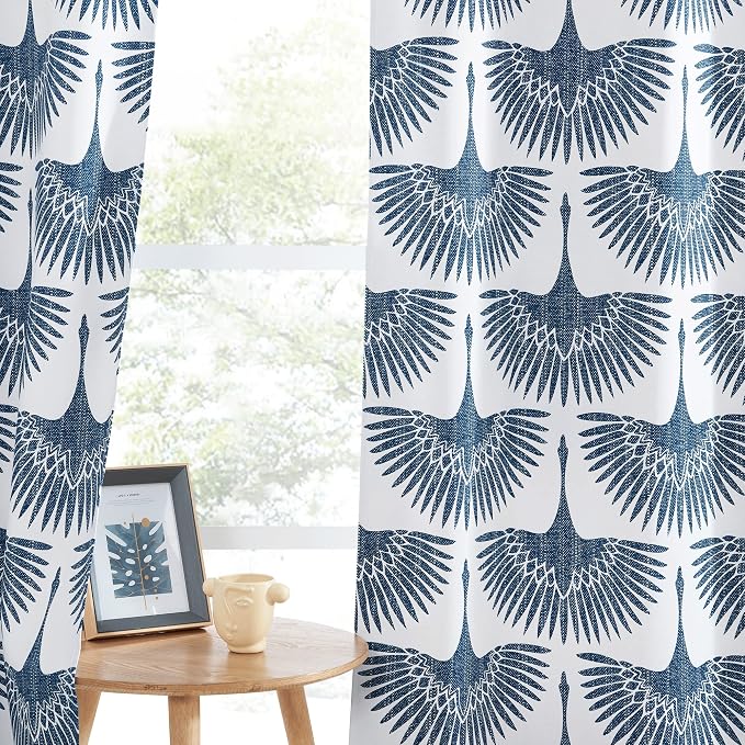 KGORGE Blackout Curtains Geometric Bird Pattern 52" W x 95" L Blue 2 Panels | - Image 7
