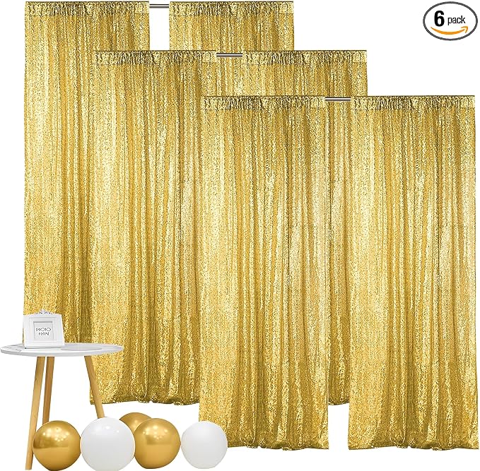Hahuho Gold Sequin Backdrop Curtain, Party Decoration（6 Panels, 2FT x 8FT by Hahuho