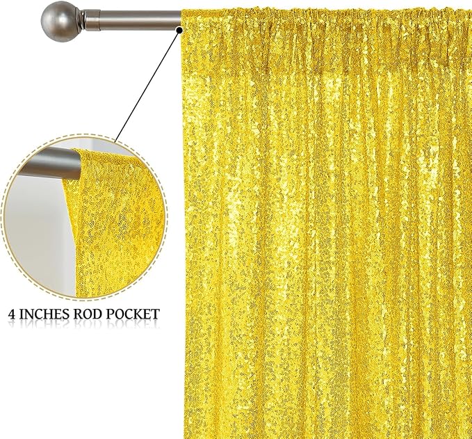 Sugargirl Golden Yellow Sequin Backdrop Curtain 4 Panels 2FTx8FT Glitter Golden - Image 4