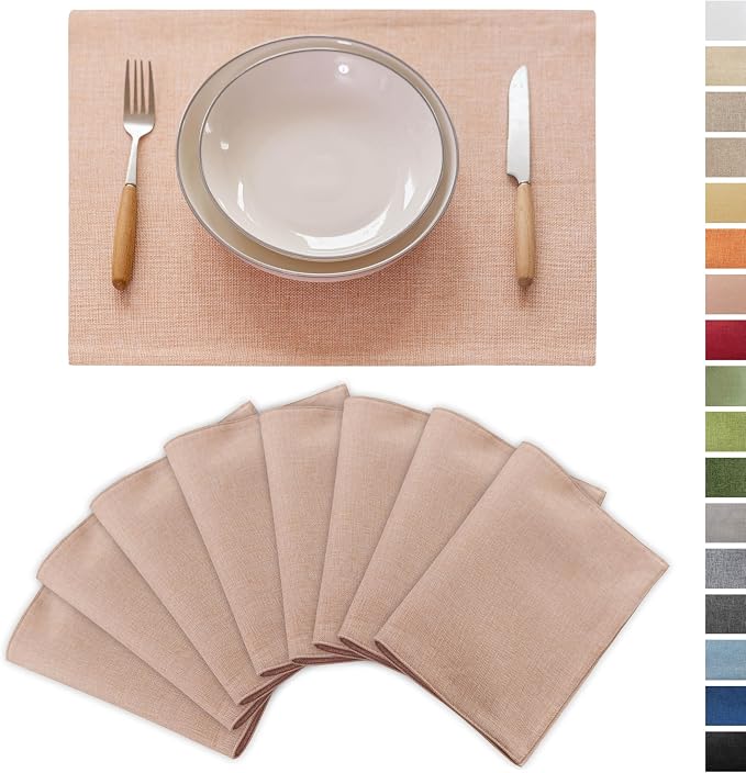Demetex Pink Placemats Set of 8 Heat Resistant Cloth Place Mats Rectangle Linen by DEMETEX