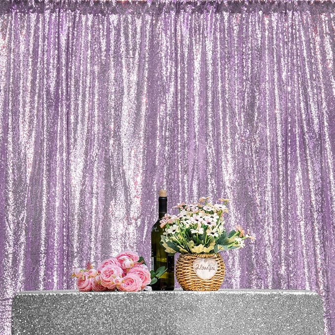 JYFLZQ Lavender Sequin Backdrop Curtains 6ft x 8ft 1 Panel Glitter Photo Booth - Image 6