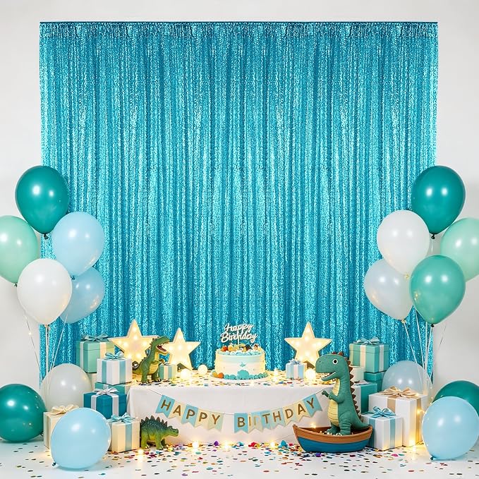 Hahuho Turquoise Sequin Backdrop Curtain, Party Decoration（2 Panels, 2FT x 8FT - Image 5