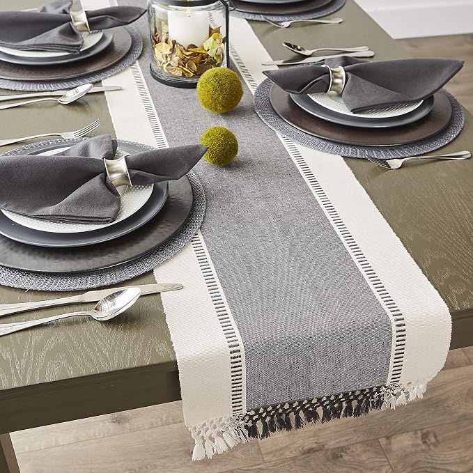 DII Dobby Stripe Table Runner, Mineral Gray & Cream Background | Woven - Image 6