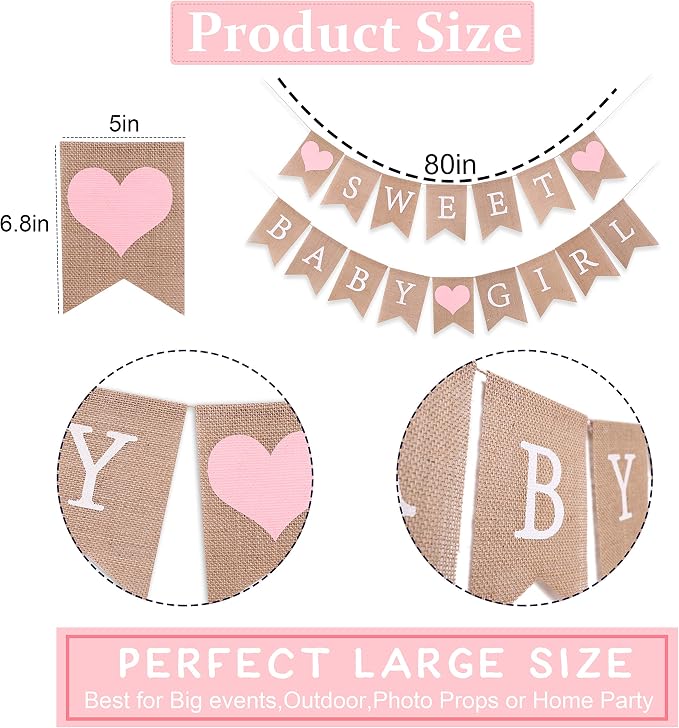 Sweet Baby Girl Burlap Banner - Image 5