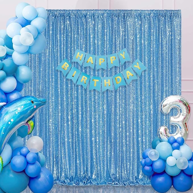 Baby Blue Sequin Backdrop Curtain 8ft x 8ft Sequin Glitter Background | Sequin - Image 2