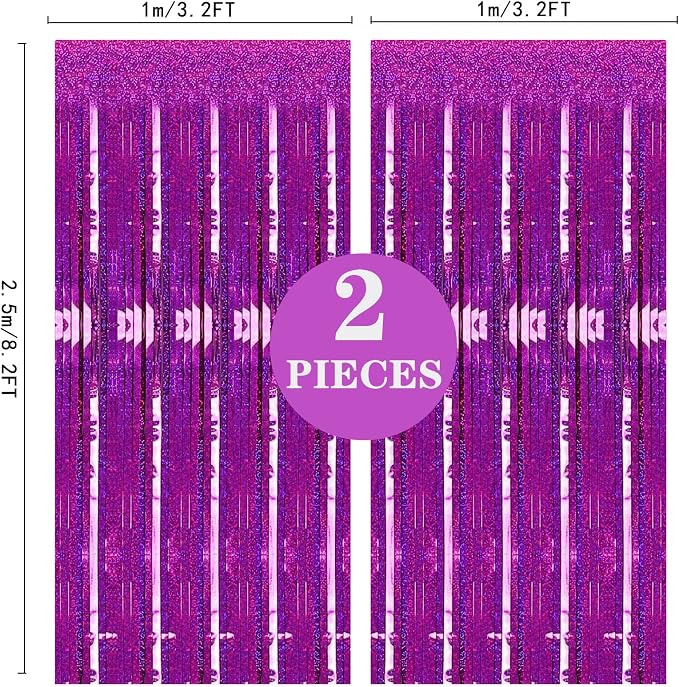 2 Pack 3.2ft x 8.2ft Hot Pink Metallic Tinsel Foil Fringe Curtains, Photo Booth - Image 4