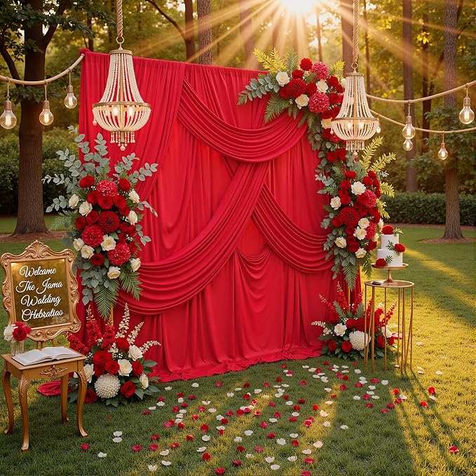 40ft x 10ft Wrinkle Free Red Backdrop Curtains - Image 7