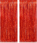 2 Pack 3.2ft x 8.2ft Red Foil Fringe Curtain, Glitter Metallic Tinsel Foil by welcomePIGETALE