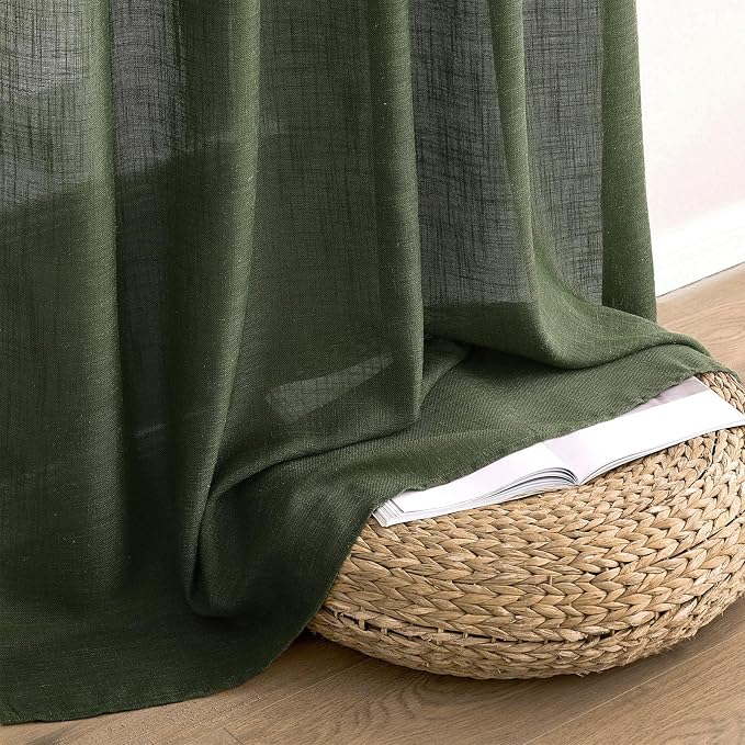 MIULEE Olive Green Linen Curtains 37x90 Inch Length 2 Panels | Bedroom Living - Image 7