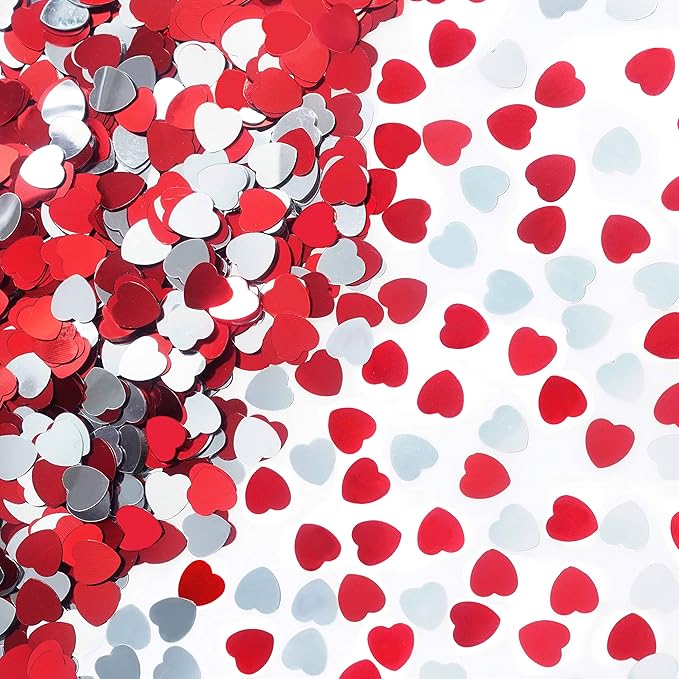 Red Love Heart Valentines Party Table Decorations - Metallic Sequins Heart Confetti, Wedding Engagement Anniversary Just Married Birthday Party Sprinkles, 60g