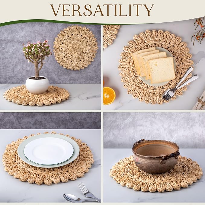 15" Corn Husk Woven Round Placemats Set of 4 - Image 4