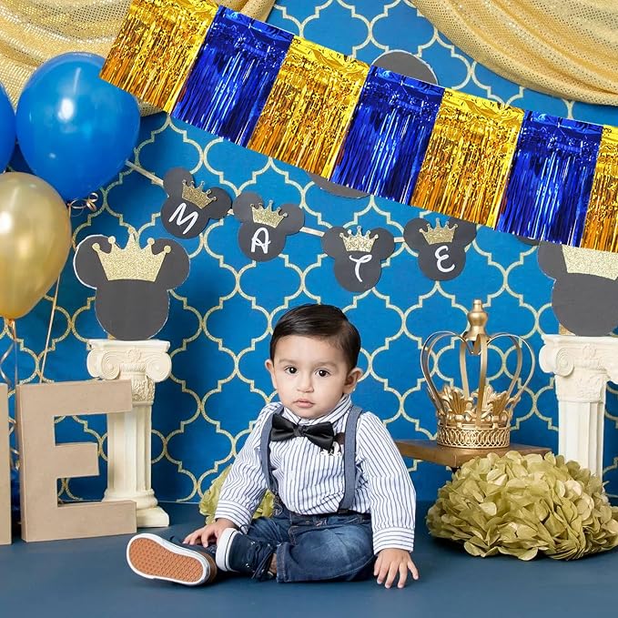 BEISHIDA Blue Gold Fringe Garland Banner 30ft Wall Tinsel Foil Streamers | 3Pack - Image 6