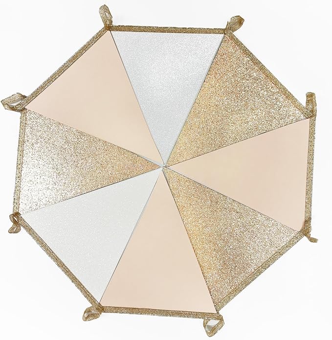 Champagne Gold Beige White Party Pennant Banner Flag Hanging Glitter Paper - Image 4