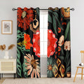 Tyrot Black Red Boho Floral 100% Blackout Curtains by TyrotHomeDecor