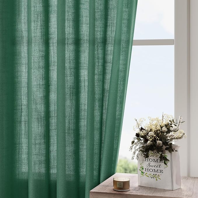Dark Green Linen Curtains 72 Inch Length - Image 4