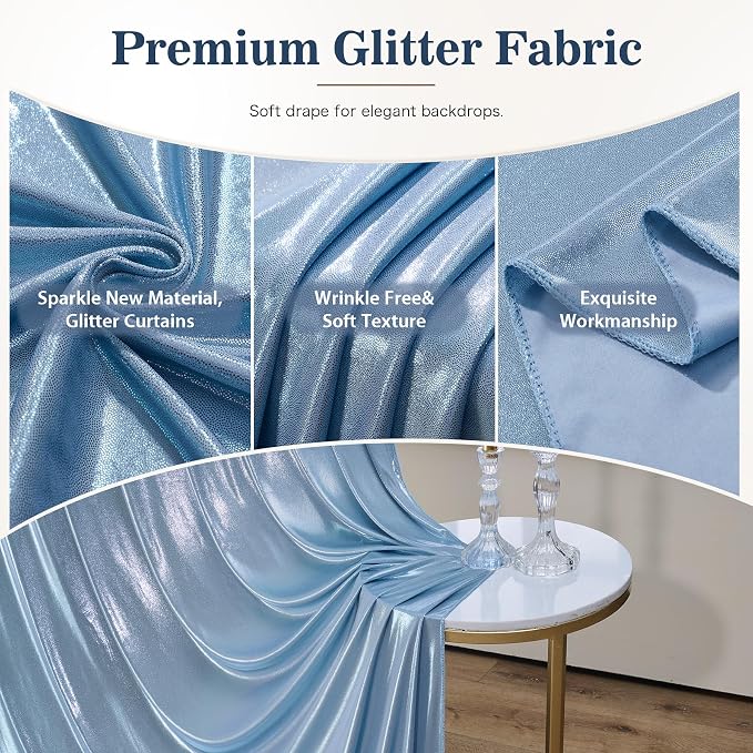 20x10ft Dusty Blue Sequin Backdrop Curtains, Wrinkle Free Glitter Backdrop - Image 4