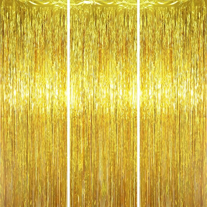 Voircoloria Gold Foil Fringe Backdrop Curtains, Birthday Party Decorations by Voircoloria