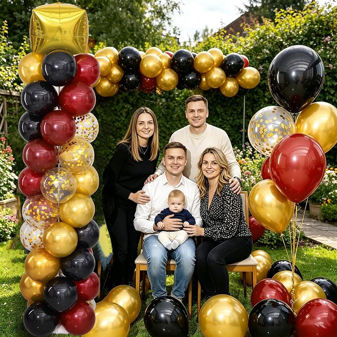Black Burgundy Gold Balloons Column Stand 2 Sets, Balloon Towers | 102Pcs - Image 9