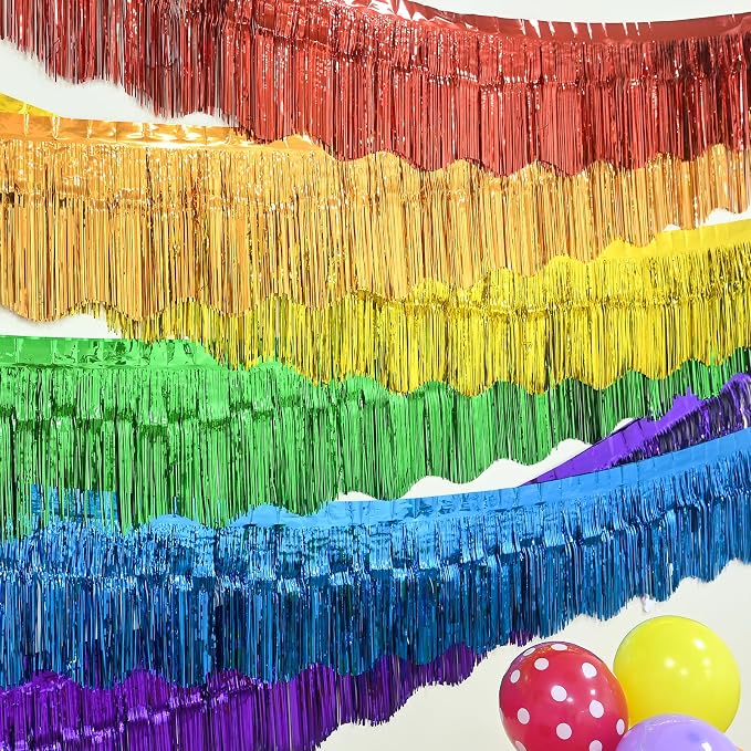 LOLStar Rainbow Foil Fringe Tinsel Garland, Streamers Banner, 6 Pack | 60Ft - Image 8