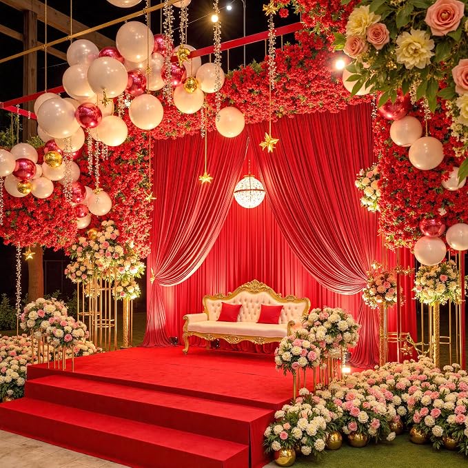 20ft×12ft Red Backdrop Curtain for Wedding Parties, 4 Panels Wrinkle Free - Image 8