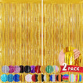 Gold Metallic Tinsel Foil Fringe Curtains, 2 Pack 3.3x8.3 Feet Party Streamer by NUWDHP