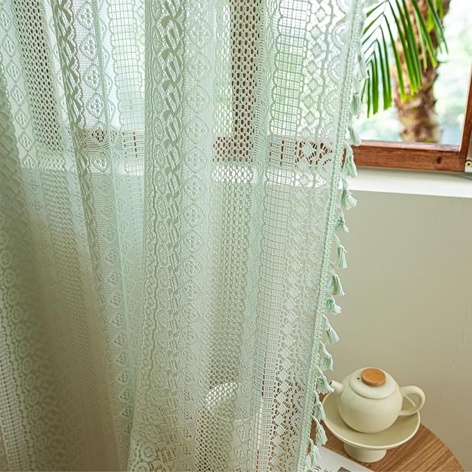 Sutuo Home Boho Curtains for Bedroom Dining Room, Bohemian Crochet Lace Hollow - Image 7