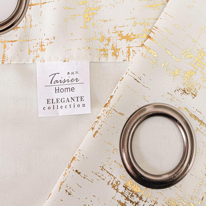 Taisier Home Gold Foil Print Linen Textured Curtains Geometric Dots Pattern - Image 6