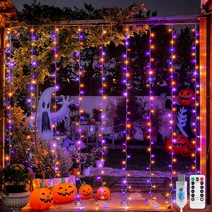 JMEXSUSS 200 LED USB Plug in Orange and Purple Halloween Lights | 6.5ft x 6.5ft by JMEXSUSS