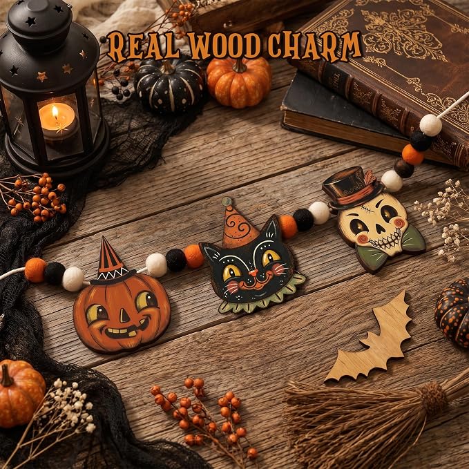 Halloween Ghost Garland Wooden Halloween Banner Outdoor Indoor - Image 8