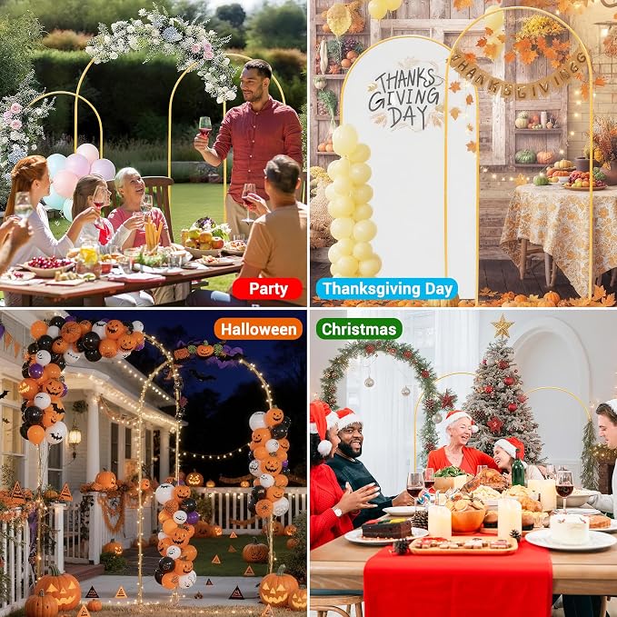 Toodour Arch Backdrop Stand 7.2FT, 6FT Set of 3 Gold Metal Wedding Balloon Arch - Image 6