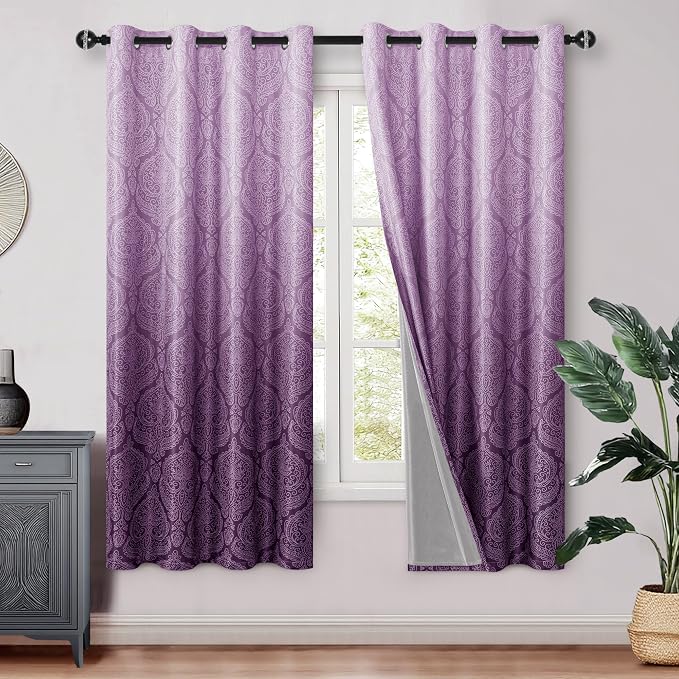 DWCN 100% Blackout Curtains for Bedroom 63 Inch Long- Double Layers Damask by DWCN