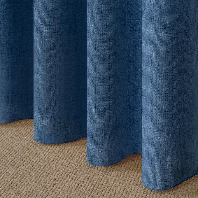 YoungsTex Navy Blue Linen Curtains 48 Inch Length, Short Light Filtering Semi - Image 8