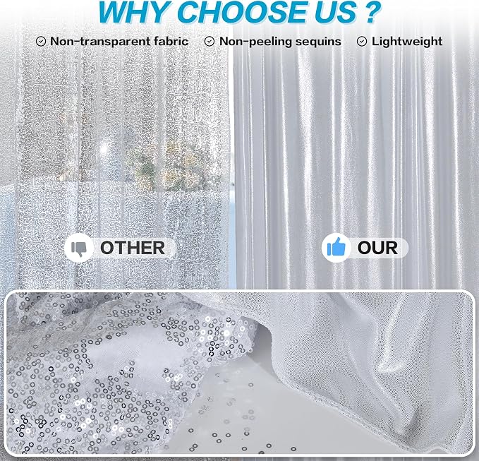 gogoparti Silver Backdrop Curtain 10x12FT 2 Panels Metallic Shine Fabric - Image 3