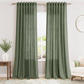 Extra Long Curtain 108 Inches Long 2 Panels Set Back Tab Olive Green Linen by Nanspring