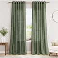 Olive Green Linen Curtains for Living Room 2 Panels Set 92 Inch Length Back Tab by Nanspring
