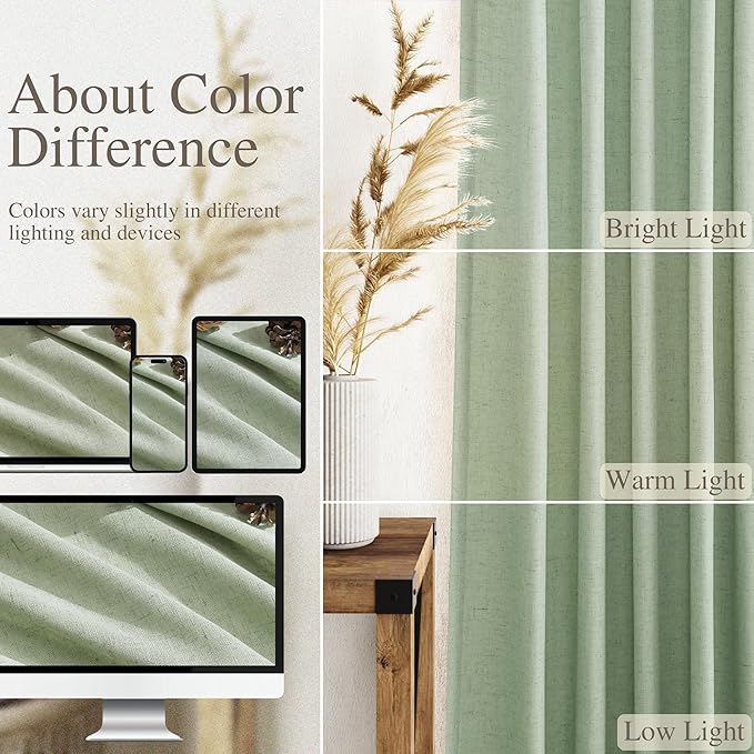 Mist Sage Linen Curtains 63 Inches Long 2 Panel Sets - Image 3
