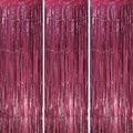 Voircoloria Burgundy Foil Fringe Backdrop Curtains, 3 Pack | Tinsel Streamers by Voircoloria