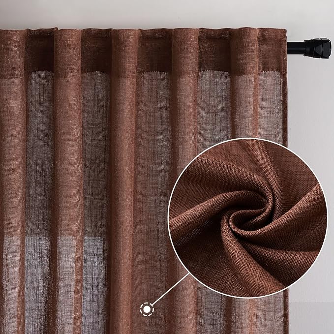 MIULEE Chocolate Brown Linen Curtains 52x108 Inch Long - Image 2