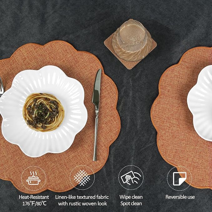 AHHFSMEI Round Faux Linen Placemats Set of 8 Heat Resistant Non-Slip Stain - Image 3