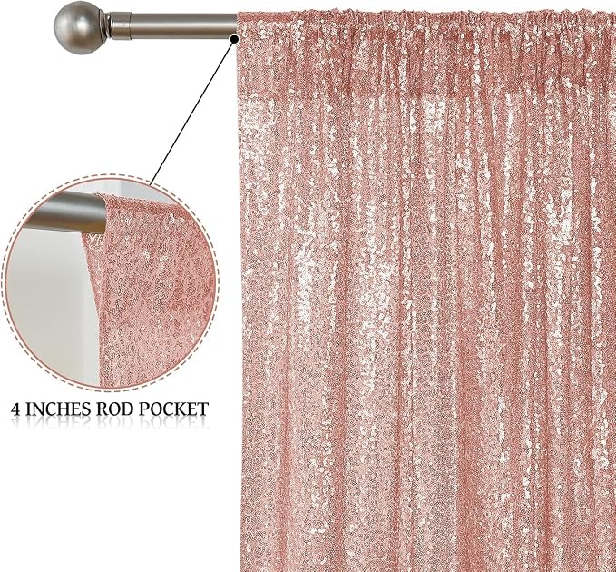 Sugargirl Rose Gold Sequin Backdrop Curtain 7FTx7FT Glitter Rose Gold - Image 5