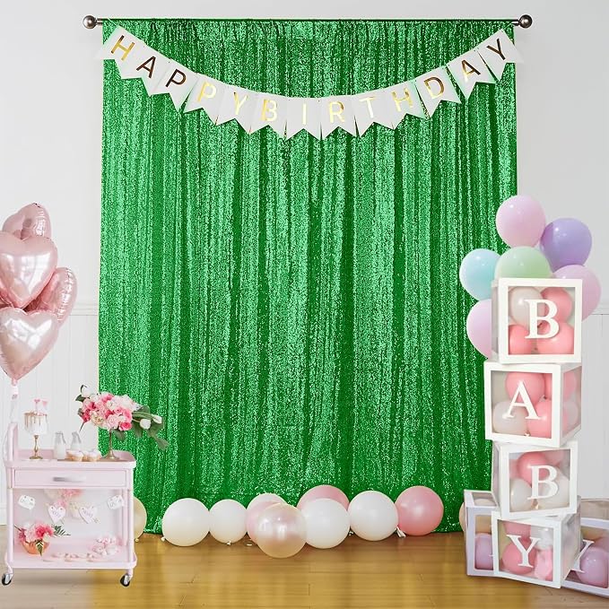 Sugargirl Grass Green Sequin Backdrop Curtain 3 Panels 2FTx8FT Glitter Grass - Image 7